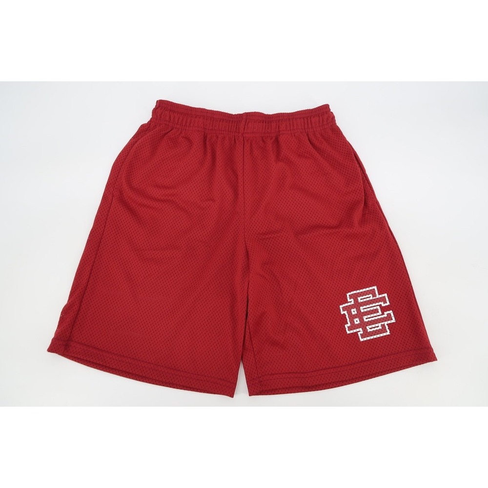 Eric Emanuel Baggy Mesh Shorts Mens Medium Red EE Logo Streetwear Basketball USA